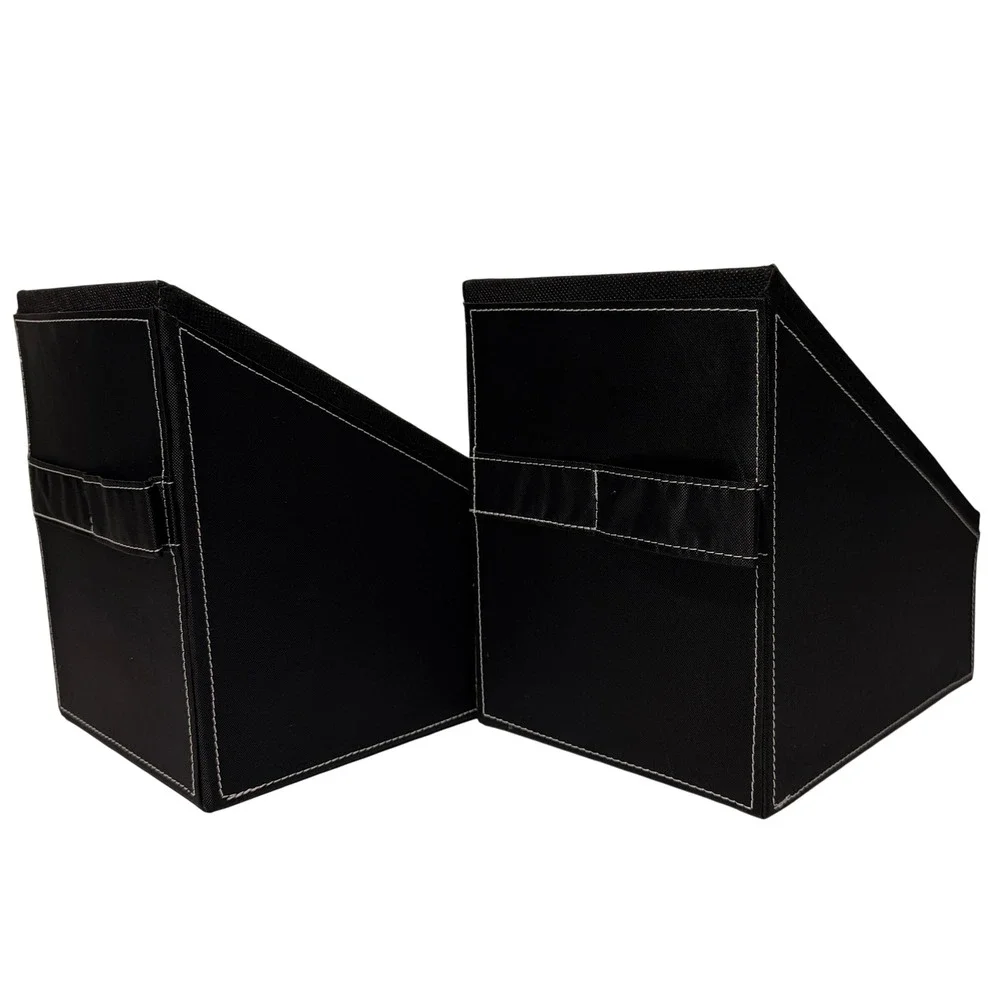Dark Brown Fabric Media Holder Set of 2 Contrast‎ Stitch Office Organizer Bin